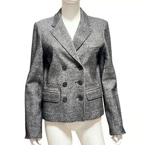 J. Crew Blazer Womens 12 Gray Wool Blend Double Breasted Herringbone Work Jacket